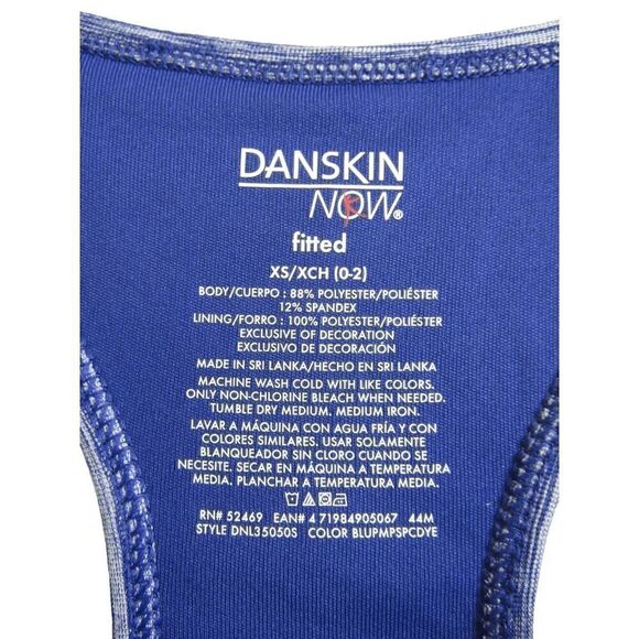 Danskin Now Dri More Fitted Blue Space Dye Racer Back Tank Top Shelf Bra XS - Picture 2 of 4